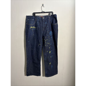 Vintage Miskeen Jeans Men’s 42x32 Blue Denim Paint Y2K Grunge Skater Hip Hop